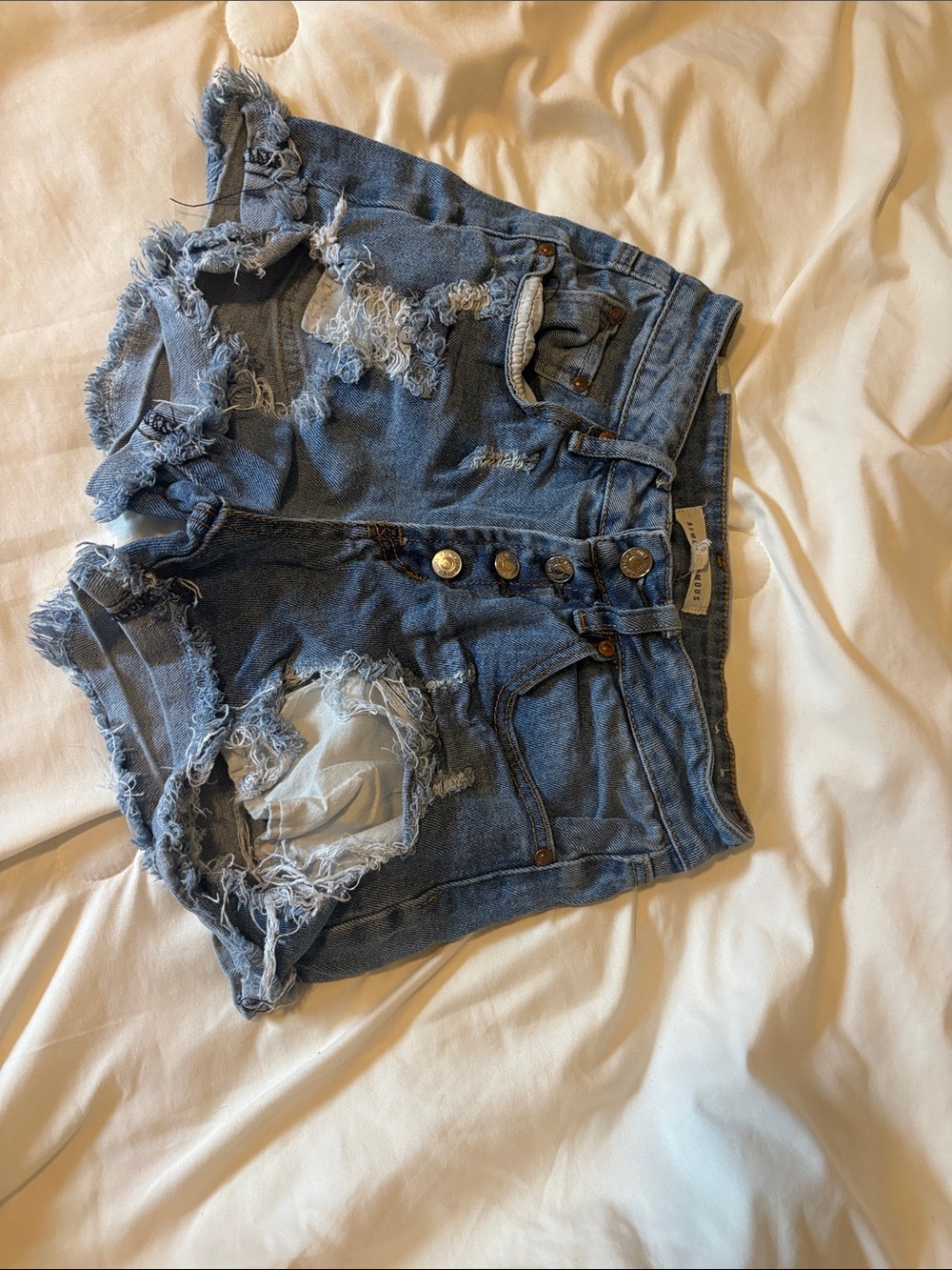 Almost Famous Distressed Ripped Denim Shorts - Blue